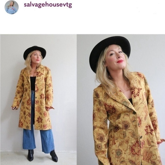 Y2K Cabi Floral Tapestry Jacket 12‎ Guinevere Brocade Flower Long Coat Fall Wear